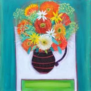 Flowers in a vase Hand painted Acrylic painting by John Birch