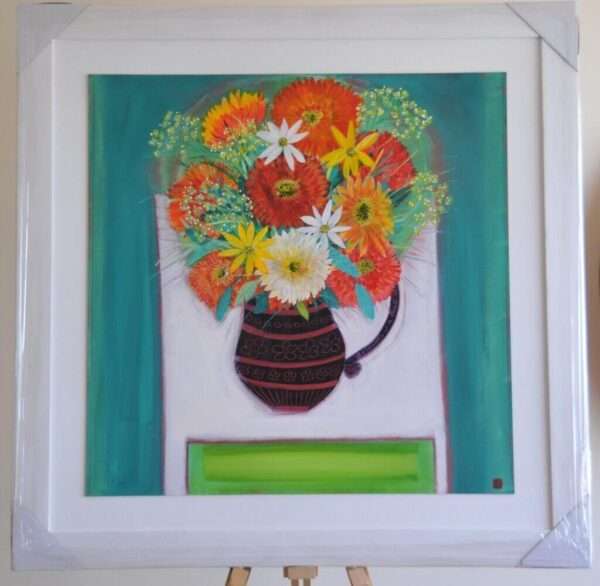 Flowers in a vase Hand painted Acrylic painting by John Birch